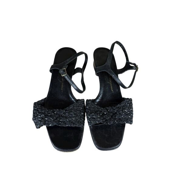Salvatore Ferragamo Black Leather Braided Strap Sandals Size 6.5 B - Picture 1 of 10